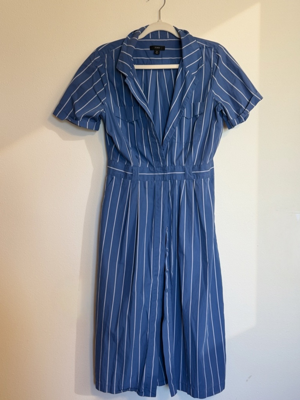J. Crew Blue and White Striped Collared Midi Dress